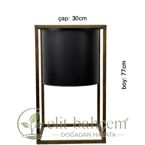 Ayaklı Siyah Metal Saksı 30cm