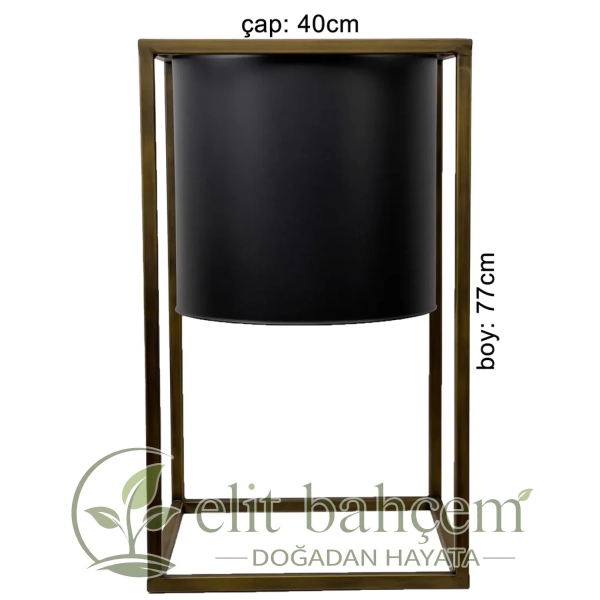 Ayaklı Siyah Metal Saksı 40cm